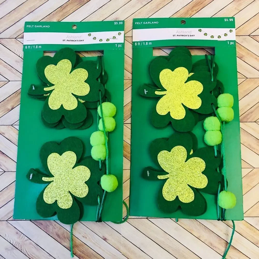 St. Patrick''s Day Shamrock 6 Ft. Felt Garland, Set of 2